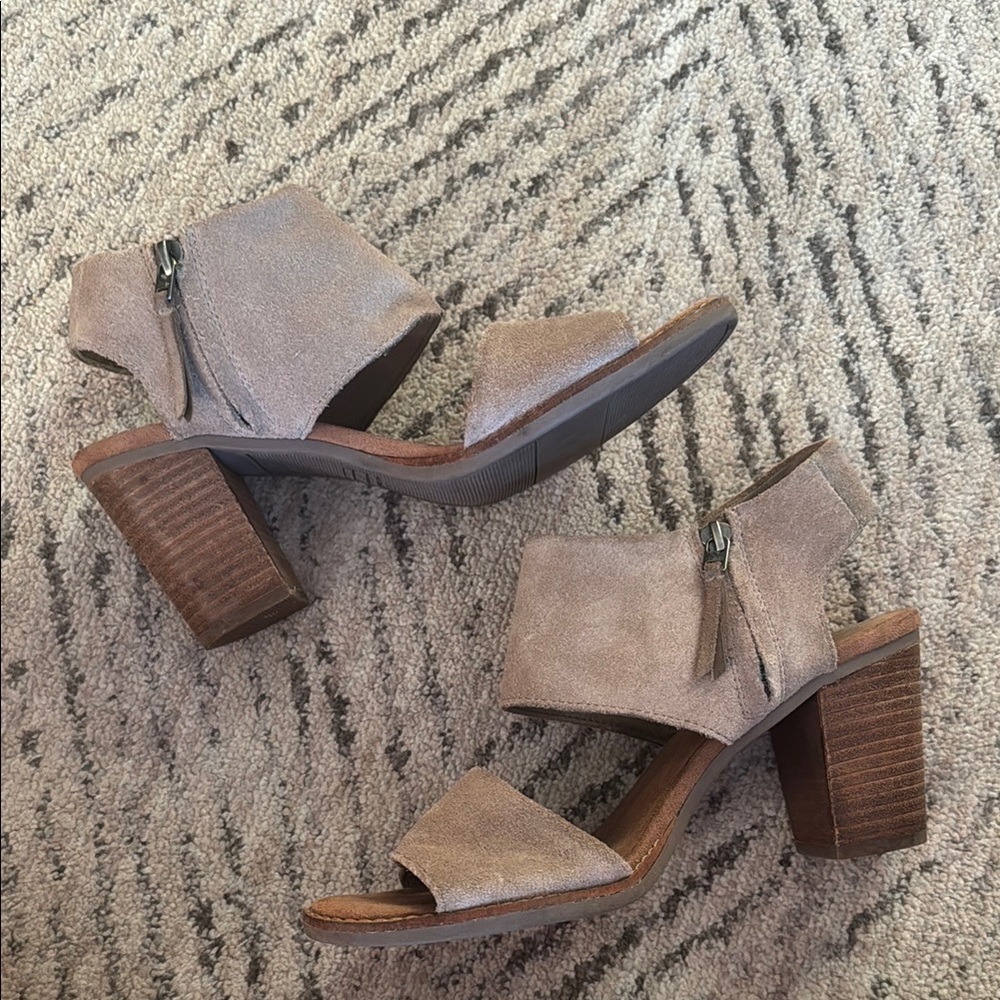 Toms Taupe Suede Heeled Boots - Picture 8 of 9